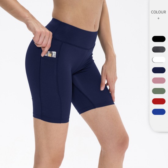Women's yoga shorts with hip lifting and pockets, outdoor sports running training pants, quick-drying tight fitness shorts, 2044