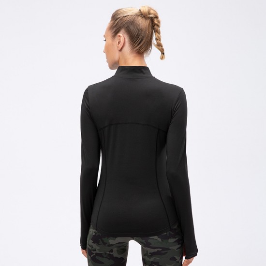 Women's Autumn And Winter Yoga Long Sleeve Fitness Clothing Slim Running T-shirt Jacket Quick-drying Sports Sweater 12521