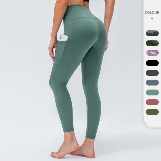 Ladies' tight yoga pants, camouflage print, skin-friendly, nude, double-sided, high-waisted, hip-lifting, sports and fitness pants 02343