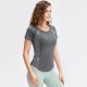 Women's Tight Yoga Short Sleeve Crew Neck Sports T-shirt Mesh Breathable High Elastic Quick-drying Running Fitness Clothing 02216