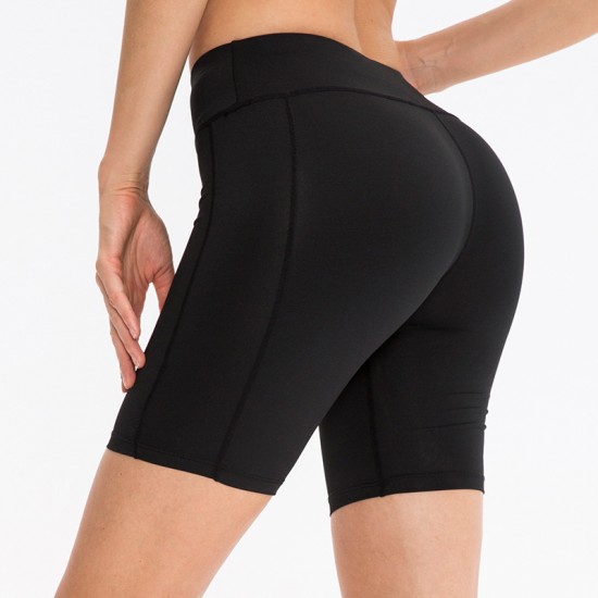 Women's yoga shorts with hip lifting and pockets, outdoor sports running training pants, quick-drying tight fitness shorts, 2044
