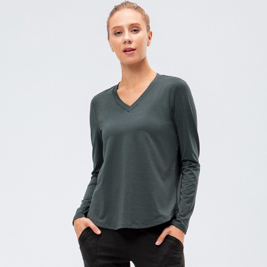 Women's autumn and winter yoga long-sleeved loose casual sports T-shirt, quick-drying and breathable running training fitness clothes 12524