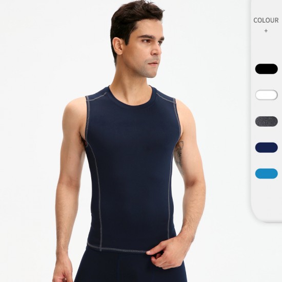 Men's sports vest, round-neck tight-fitting training running fitness suit, elastic sweat-wicking quick-drying top, waistcoat 01108
