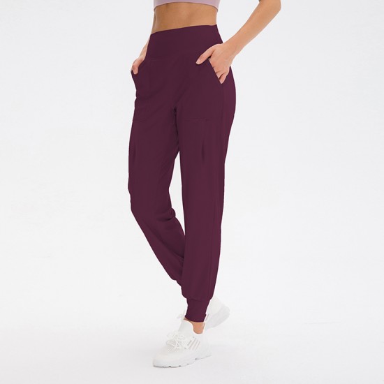 Women's sports long pants, high-waisted yoga, loose and casual training, quick-drying, elastic fitness, running, tight-fitting pants 02320