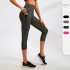 Women's yoga pants, pocket fitness running sports, elastic quick-drying pants, high-waisted, height-lifting tight 3/4 pants 92303