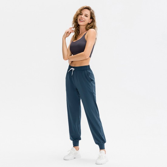 Women's drawstring running sports pants, loose fitness tight-fitting pants, casual bagged stretch yoga pants 12355
