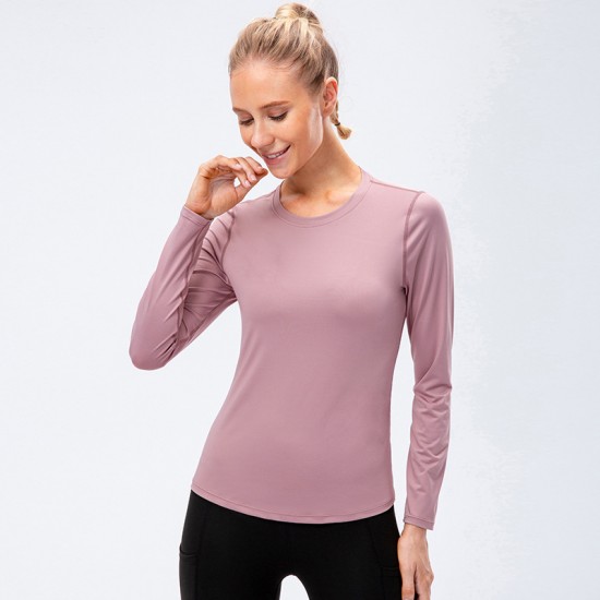 Women's autumn and winter yoga exercise long-sleeved quick-drying breathable mesh fabric patchwork elastic running exercise fitness wear 12522