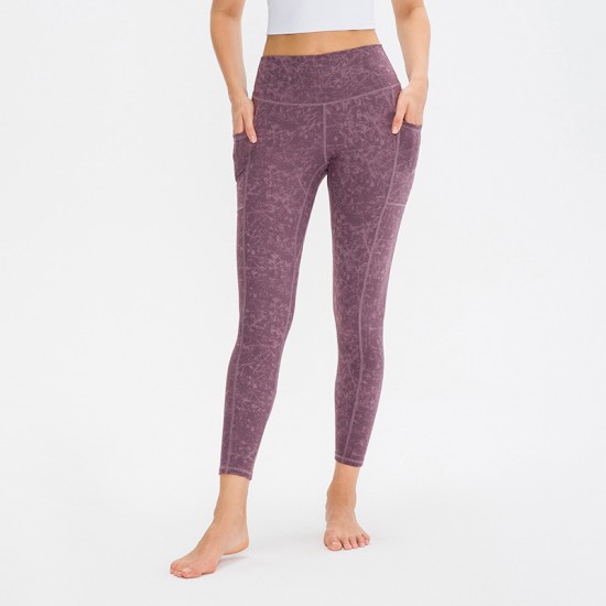 Ladies' printed yoga long pants with pockets, high-waisted, height-lifting, tight sports pants, high-elasticity, quick-drying fitness pants 02336