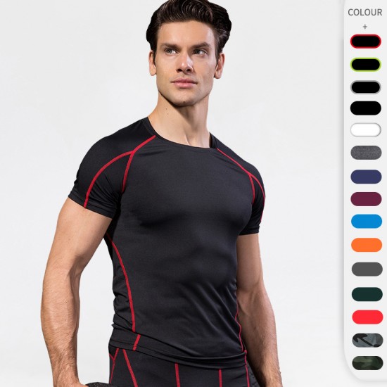 Men's Pro Tight Short-sleeved Fitness Sports Running Training Clothing Elastic Quick-drying Clothes Short-sleeved T-shirt Clothes 1053