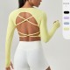 European and American tight-fitting long-sleeved yoga wear with chest pads, crossed beautiful back sports top, quick-drying running and fitness wear 52560 European and American tight-fitting long-sleeved yoga wear with chest pads, crossed beautiful back sports top, quick-drying running and fitness wear 52560