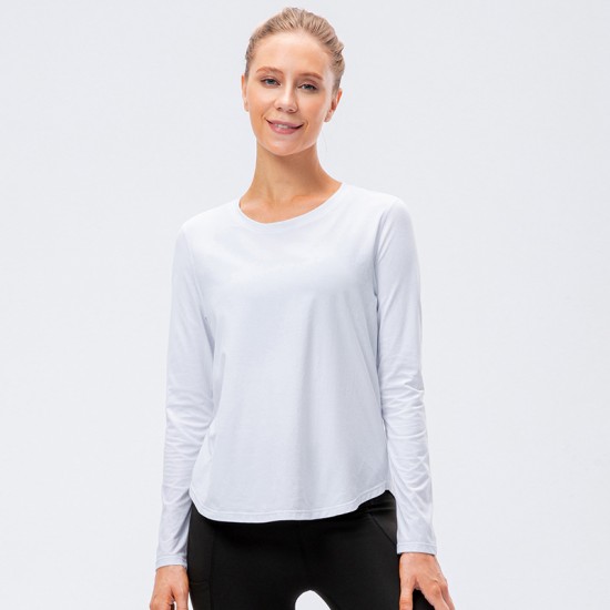 Women's autumn and winter yoga exercise long-sleeved loose casual quick-drying breathable round-neck T-shirt fitness wear top 12526