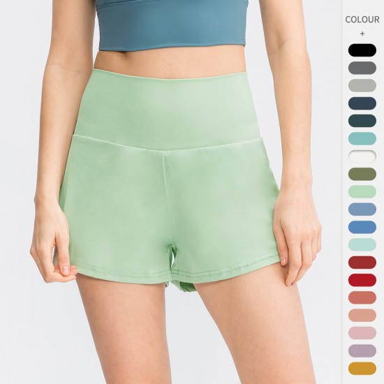 Women's Loose Tennis Running Shorts Fake Two-piece Anti-light Ice Nylon Yoga Fitness Pants 02414