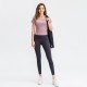 Women's fitness short-sleeved round-neck tight-fitting quick-drying sports T-shirt, elastic running high-waisted yoga wear top 02215
