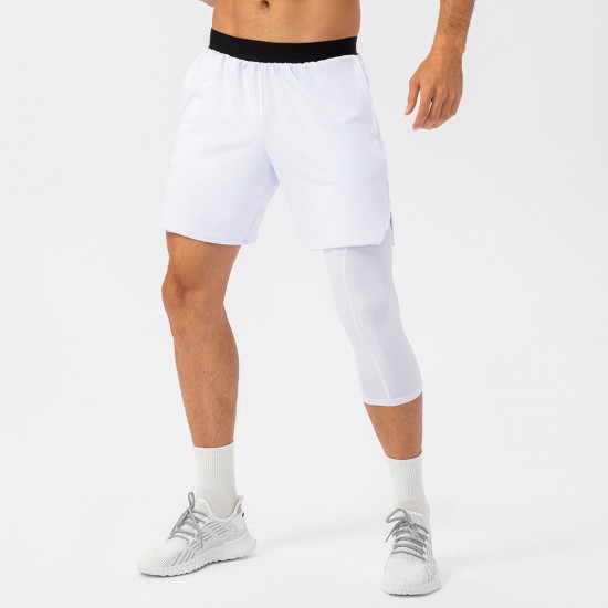 Men's tight single-leg fitness pants, pocket long and short leg basketball training leggings, quick-drying seven-point sports pants 21329