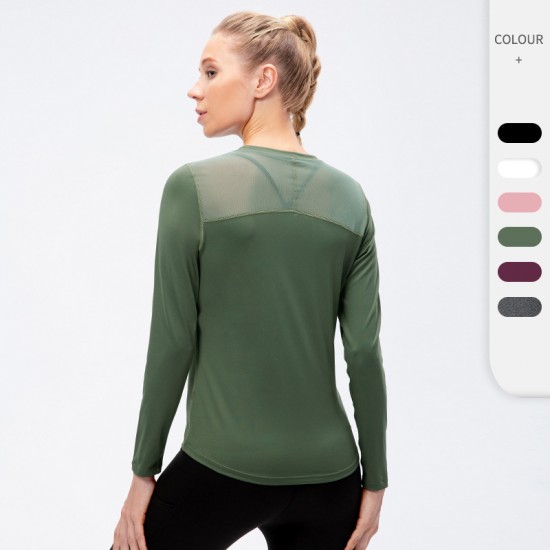 Women's autumn and winter yoga exercise long-sleeved quick-drying breathable mesh fabric patchwork elastic running exercise fitness wear 12522