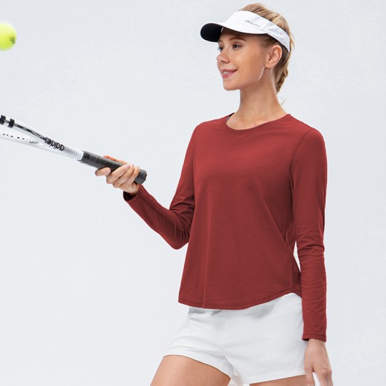 Women's autumn and winter yoga exercise long-sleeved loose casual quick-drying breathable round-neck T-shirt fitness wear top 12526